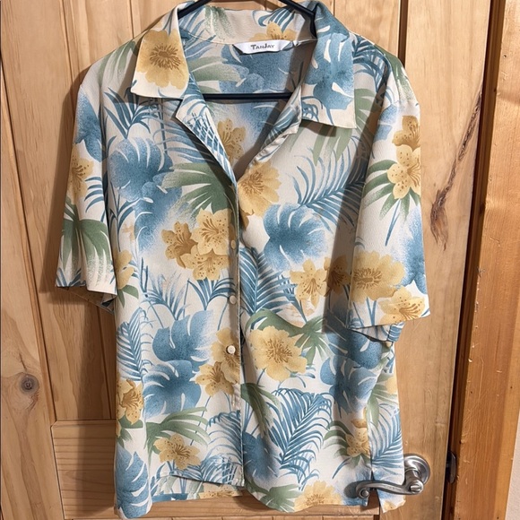 TanJay Tops - TanJay Blue and Yellow Floral Woman’s Button Down